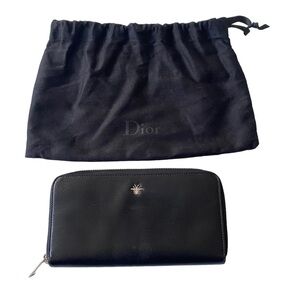 Dior Homme Black Textured Calfskin Leather Wallet with Bee Signature Logo